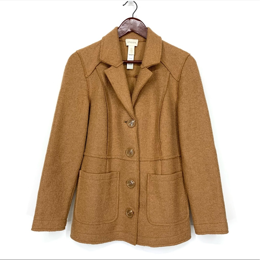 Chico’s Boiled Wool Blend Tan Button Up Jacket Vanity 0 Size Equal to 4/Small